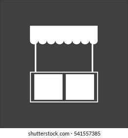 Kiosk icon flat. Vector white illustration isolated on black background. Flat symbol