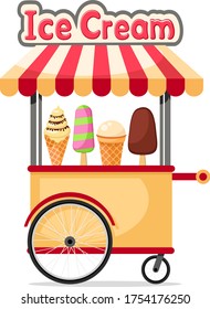 Kiosk with a set of ice cream on a white