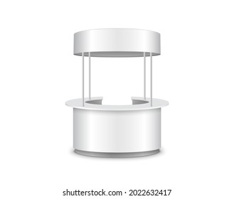 Kiosk Stand Booth Counter Promo Vector 3d Exhibition Round Table Design. Kiosk Store