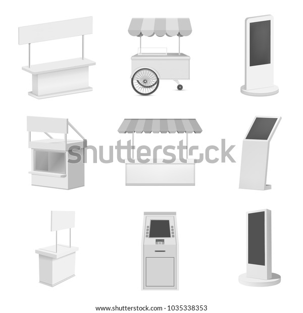 Download Kiosk Stand Booth Information Mockup Set Stock Vector Royalty Free 1035338353 Yellowimages Mockups