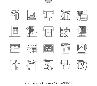 Kiosk Terminal. Business, touchscreen, electronic, bank, customer, technology, payment. Finance and money. Pixel Perfect Vector Thin Line Icons. Simple Minimal Pictogram