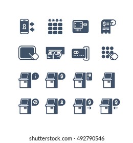 Kiosk terminal service info vector icons. Atm display with information illustration