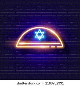 Kipa neon sign. Vector illustration for design. Jewish culture concept.