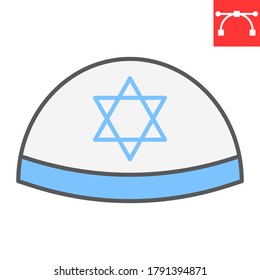 Kippah color line icon, rosh hashanah and yarmulke, jewish cap sign vector graphics, editable stroke filled outline icon, eps 10