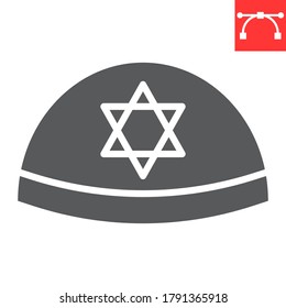 Kippah glyph icon, rosh hashanah and yarmulke, jewish cap sign vector graphics, editable stroke solid icon, eps 10