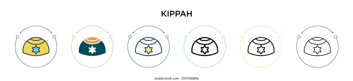 Kippah icon in filled, thin line, outline and stroke style. Vector illustration of two colored and black kippah vector icons designs can be used for mobile, ui, web