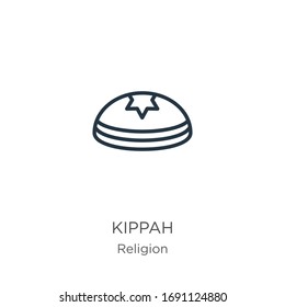 Kippah icon. Thin linear kippah outline icon isolated on white background from religion collection. Line vector sign, symbol for web and mobile