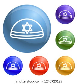 Kippah icons set vector 6 color isolated on white background