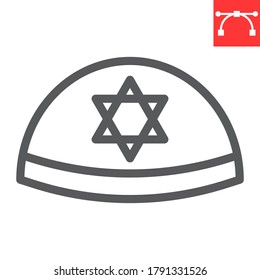 Kippah line icon, rosh hashanah and yarmulke, jewish cap sign vector graphics, editable stroke linear icon, eps 10