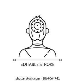 Kippah linear icon. Yarmulke, dome. Small skullcap. Devoutness sign. Covering head. Thin line customizable illustration. Contour symbol. Vector isolated outline drawing. Editable stroke