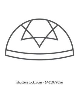 Kippah thin line icon, national and hat, hebrew bale sign, vector graphics, a linear pattern on a white background, eps 10.