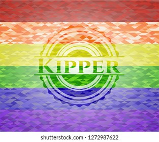 Kipper emblem on mosaic background with the colors of the LGBT flag