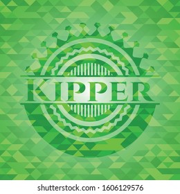 Kipper green emblem with triangle mosaic background. Vector Illustration. Detailed.
