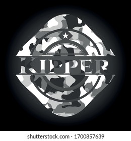 Kipper grey camouflaged emblem. Vector Illustration.