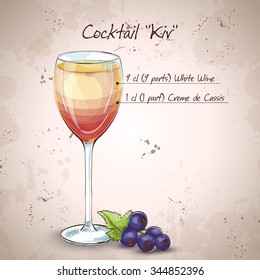 Kir alcohol cocktail, consisting of Dry white wine and blackcurrant liquor