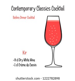 Kir alcoholic cocktail vector illustration recipe isolated