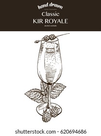 Kir Royale. Composition. Vector sketch illustration of cocktails. Hand drawn.