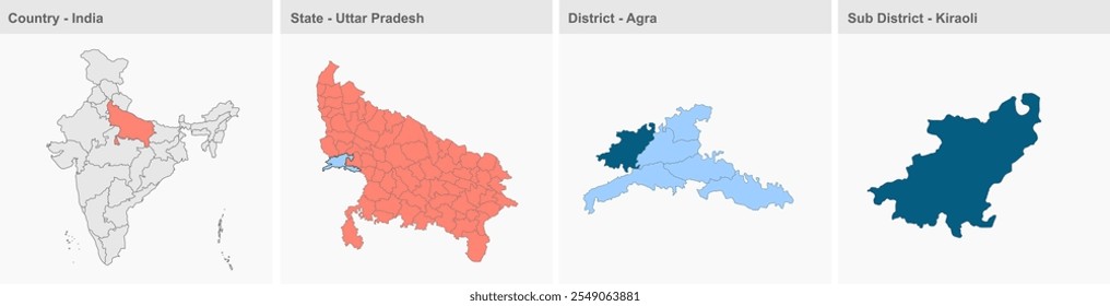 Mapa de Kiraoli, Distrito de Agra, Estado de Uttar Pradesh, República da Índia, Governo de Uttar Pradesh, Território indiano, Índia Oriental, política, aldeia, turismo