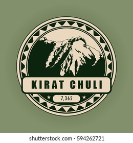 Kirat Chuli, mountain symbol, abstract patch, with name, and height in meters, vector illustration