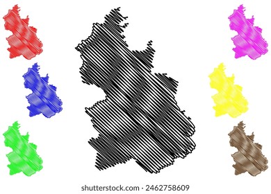 Kirchdorf an der Krems district (Republic of Austria or Österreich, Upper Austria or Oberösterreich state) map vector illustration, scribble sketch Bezirk Kirchdorf an der Krems map