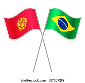 Kirgiz and Brazilian crossed flags. Kyrgyzstan combined with Brazil isolated on white. Language learning, international business or travel concept.