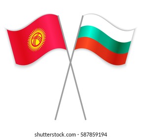 Kirgiz and Bulgarian crossed flags. Kyrgyzstan combined with Bulgaria isolated on white. Language learning, international business or travel concept.