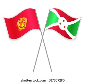 Kirgiz and Burundian crossed flags. Kyrgyzstan combined with Burundi isolated on white. Language learning, international business or travel concept.