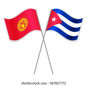 Kirgiz and Cuban crossed flags. Kyrgyzstan combined with Cuba isolated on white. Language learning, international business or travel concept.