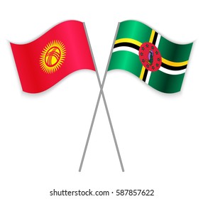 Kirgiz and Dominican crossed flags. Kyrgyzstan combined with Dominica isolated on white. Language learning, international business or travel concept.