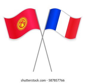 Kirgiz and French crossed flags. Kyrgyzstan combined with France isolated on white. Language learning, international business or travel concept.