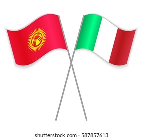 Kirgiz and Italian crossed flags. Kyrgyzstan combined with Italy isolated on white. Language learning, international business or travel concept.