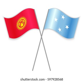 Kirgiz and Micronesian crossed flags. Kyrgyzstan combined with Micronesia isolated on white. Language learning, international business or travel concept.