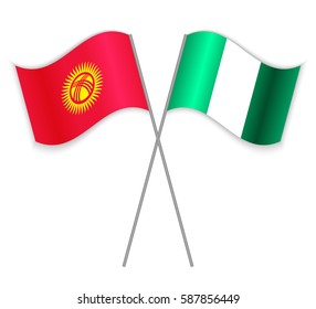 Kirgiz and Nigerian crossed flags. Kyrgyzstan combined with Nigeria isolated on white. Language learning, international business or travel concept.