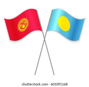 Kirgiz and Palauan crossed flags. Kyrgyzstan combined with Palau isolated on white. Language learning, international business or travel concept.