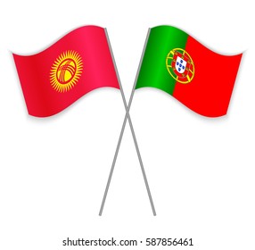 Kirgiz and Portuguese crossed flags. Kyrgyzstan combined with Portugal isolated on white. Language learning, international business or travel concept.