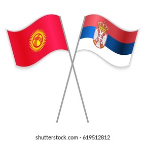 Kirgiz and Serbian crossed flags. Kyrgyzstan combined with Serbia isolated on white. Language learning, international business or travel concept.