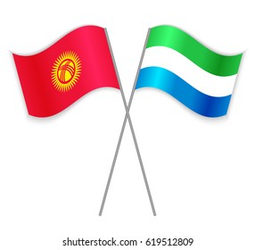 Kirgiz and Sierra Leonean crossed flags. Kyrgyzstan combined with Sierra Leone isolated on white. Language learning, international business or travel concept.