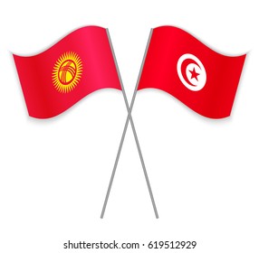 Kirgiz and Tunisian crossed flags. Kyrgyzstan combined with Tunisia isolated on white. Language learning, international business or travel concept.