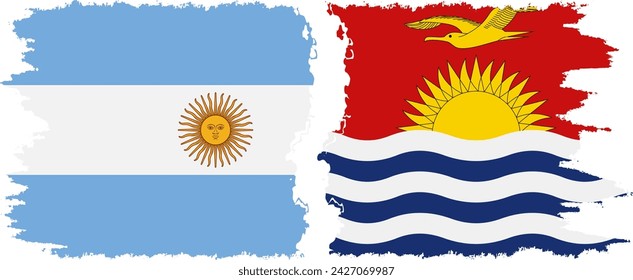 Kiribati and Argentina grunge flags connection, vector