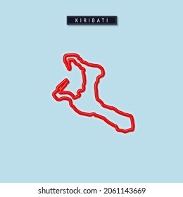 Kiribati bold outline map. Glossy red border with soft shadow. Country name plate. Vector illustration.
