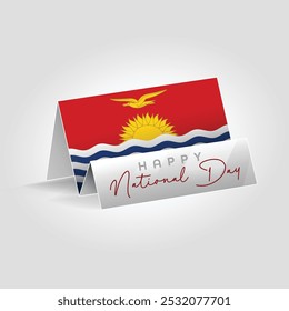 Kiribati country paper flag standing on the ground. Happy national day flag design.