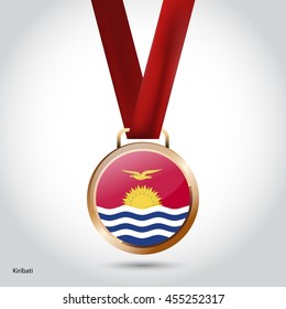 Kiribati Flag in Bronze Medal. Vector Illustration. RIO Olympic Game Bronze Medal. Vector Illustration