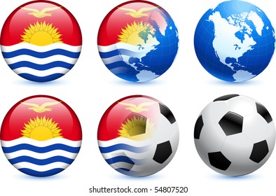 Kiribati Flag Button with Global Soccer Event Original Illustration