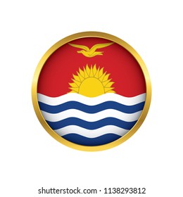 Kiribati flag button, Golden on a white background,flag of Kiribati Round badge or icon isolated. Vector illustration.