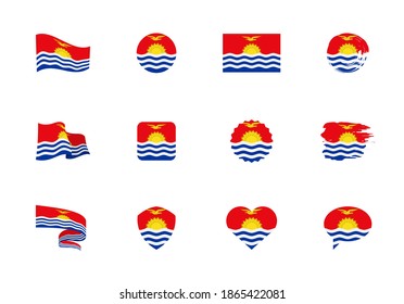 Kiribati flag - flat collection. Flags of different shaped twelve flat icons. Vector illustration set