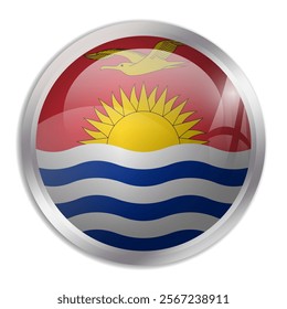 Kiribati flag - glossy circle button displays a colorful flag representing a country cultural identity and heritage. The essence of national pride and unity.