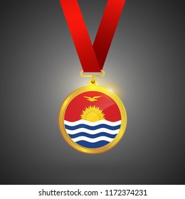 Kiribati Flag in gold Medal, Golden Badge, Sport Game Golden Challenge Award. Vector Illustration.