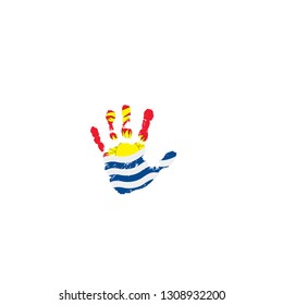 Kiribati flag and hand on white background. Vector illustration