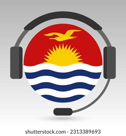 Kiribati flag with headphones, support sign. Vector illustration.