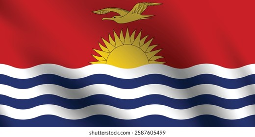 Kiribati flag official colors and proportion digital vector illustration. Pleated flag.